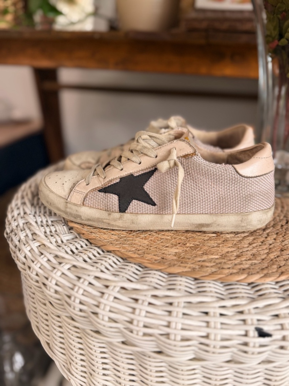 Golden Goose Beige Canvas Sneaker with Black Star - Picture 2 of 9
